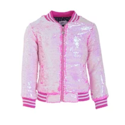 Lola + The Boys New Arrivals Neon Pink Sequin Flip Bomber
