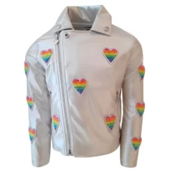 Lola + The Boys Rainbow Beaded Heart Vegan Moto Girls