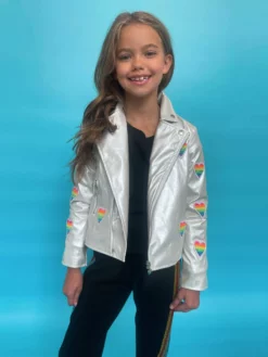 Lola + The Boys Rainbow Beaded Heart Vegan Moto Girls