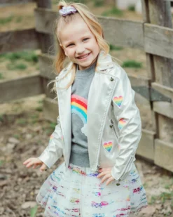 Lola + The Boys Rainbow Beaded Heart Vegan Moto Girls