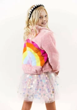 Lola + The Boys Girls Rainbow Faux Fur Coat