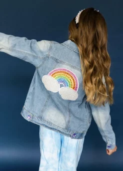 Lola + The Boys Rainbow Pearl Denim Jacket Girls