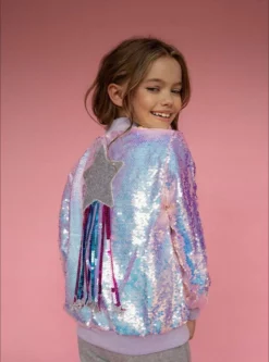 Lola + The Boys Shooting Star Sequin Bomber Girls
