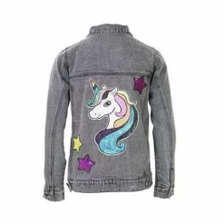 Lola + The Boys Stone Wash Unicorn & Stars Denim Jacket Girls