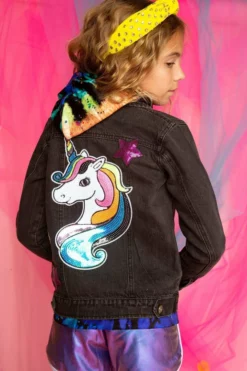 Lola + The Boys Stone Wash Unicorn & Stars Denim Jacket Girls