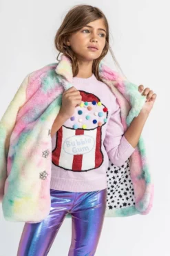 Lola + The Boys Girls Tie Dye Faux Fur Coat
