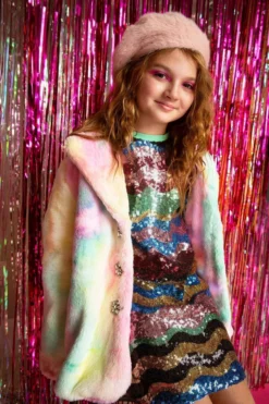 Lola + The Boys Girls Tie Dye Faux Fur Coat