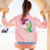 Lola + The Boys Pretty In Pink Unicorn Sequin Bomber