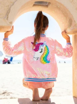 Lola + The Boys Pretty In Pink Unicorn Sequin Bomber