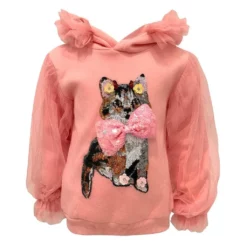 Lola + The Boys Girls Kitty Bow Tulle Sweatshirt