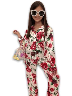 Lola + The Boys Girls Rose Garden Silk Lounge Set