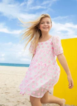 Lola & The Boys Pink Daisy Poof Dress Girls