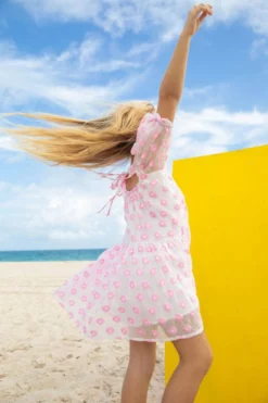 Lola & The Boys Pink Daisy Poof Dress Girls