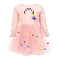 Lola & The Boys Rainbow & Pom Pom Dress Girls