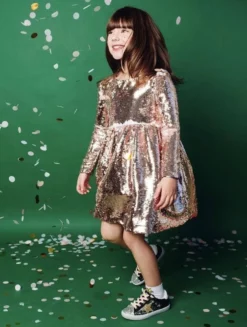 Lola & The Boys Rose Gold Sequin Flip Party Dress
