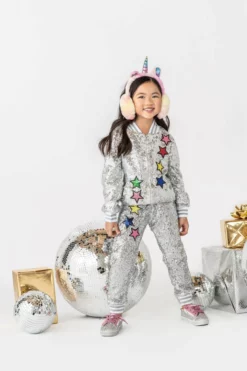 Lola + The Boys Silver Sequin Star Joggers Girls
