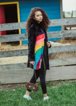 Lola + The Boys New Arrivals Rainbow Faux Fur Midi Coat