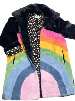 Lola + The Boys New Arrivals Rainbow Faux Fur Midi Coat