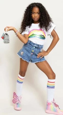 Lola + The Boys Rainbow Buttons Denim Shorts New Arrivals