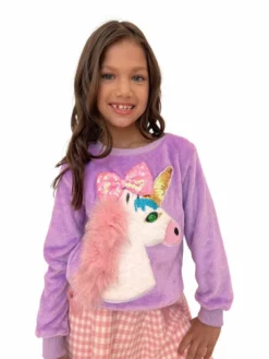 Lola + The Boys Sequin Bow Velour Unicorn Sweatshirt New Arrivals