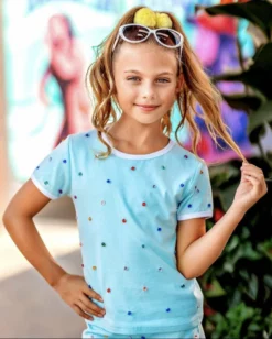 Lola + The Boys Baby Blue Rainbow Gem Short Set Girls