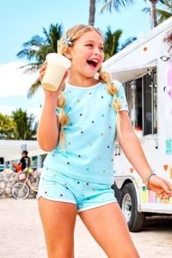 Lola + The Boys Baby Blue Rainbow Gem Short Set Girls