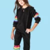 Lola & The Boys Girls Black Rainbow Sequin Set