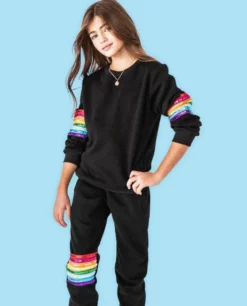 Lola & The Boys Girls Black Rainbow Sequin Set
