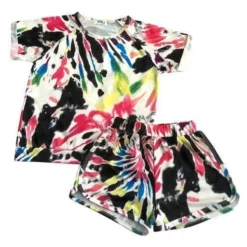 Lola + The Boys Girls Neon Tie Dye Shorts Set