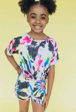 Lola + The Boys Girls Neon Tie Dye Shorts Set