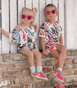 Lola + The Boys Girls Neon Tie Dye Shorts Set