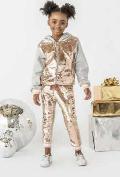 Lola + The Boys Girls Goldie Sequin Flip Jogger Set