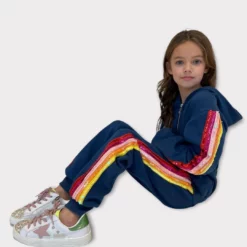 Lola + The Boys Girls Rainbow Sequin Navy Joggers Hoodie Set 8 Lola + The Boys Girls Rainbow Sequin Navy Joggers Hoodie Set