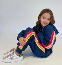 Lola + The Boys Girls Rainbow Sequin Navy Joggers Hoodie Set