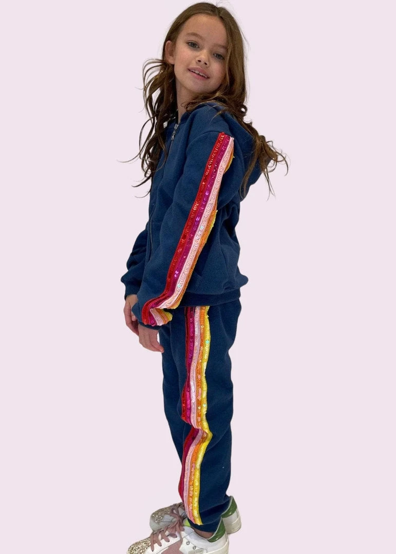 Lola + The Boys Girls Rainbow Sequin Navy Joggers Hoodie Set 3 Lola + The Boys Girls Rainbow Sequin Navy Joggers Hoodie Set