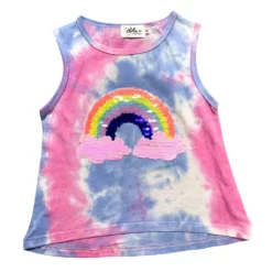 Lola + The Boys Girls Tie Dye Sequin Rainbow Tank