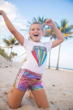 Lola + The Boys Racer Stripe Metallic Track Shorts