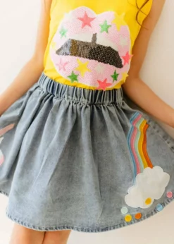 Lola + The Boys Unicorn Denim Dream Skirt