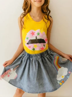 Lola + The Boys Unicorn Denim Dream Skirt