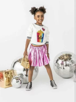 Lola + The Boys Magenta Rainbow Foil Skirt Girls