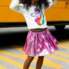 Lola + The Boys Magenta Rainbow Foil Skirt Girls