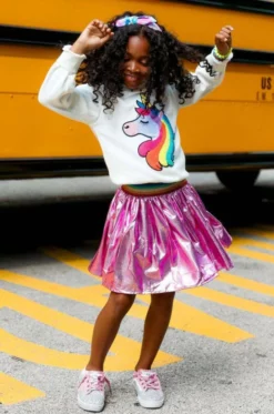 Lola + The Boys Magenta Rainbow Foil Skirt Girls