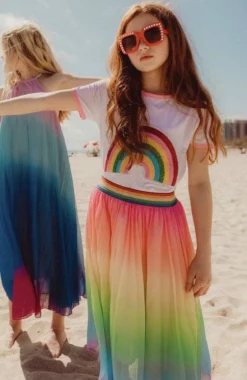 Lola + The Boys Ombre Pleated Rainbow Midi Skirt Girls