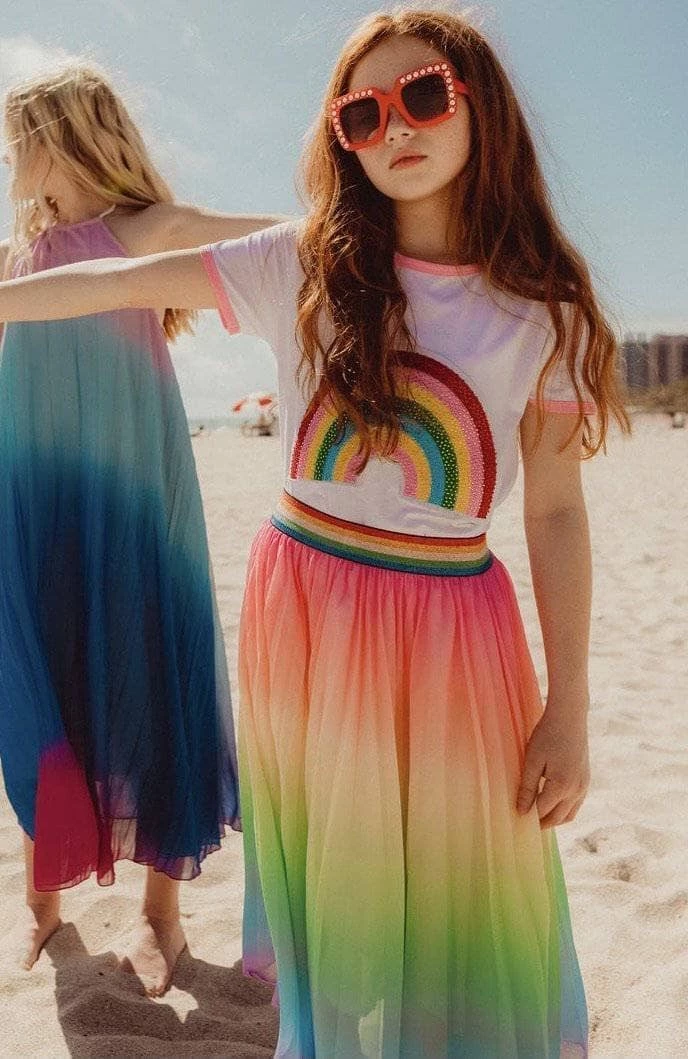 Lola + The Boys Ombre Pleated Rainbow Midi Skirt Girls 3 Lola + The Boys Ombre Pleated Rainbow Midi Skirt Girls