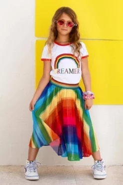 Lola + The Boys Rainbow Twirl Midi Skirt