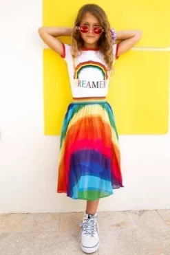 Lola + The Boys Rainbow Twirl Midi Skirt