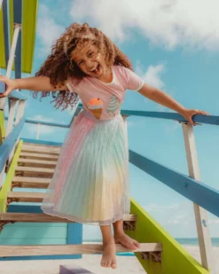 Lola + The Boys Girls Sparkly Rainbow Midi Skirt