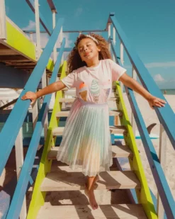 Lola + The Boys Girls Sparkly Rainbow Midi Skirt