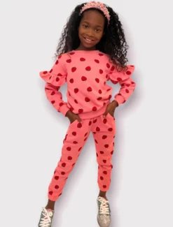 Lola + The Boys Strawberry Ruffle Joggers Set New Arrivals