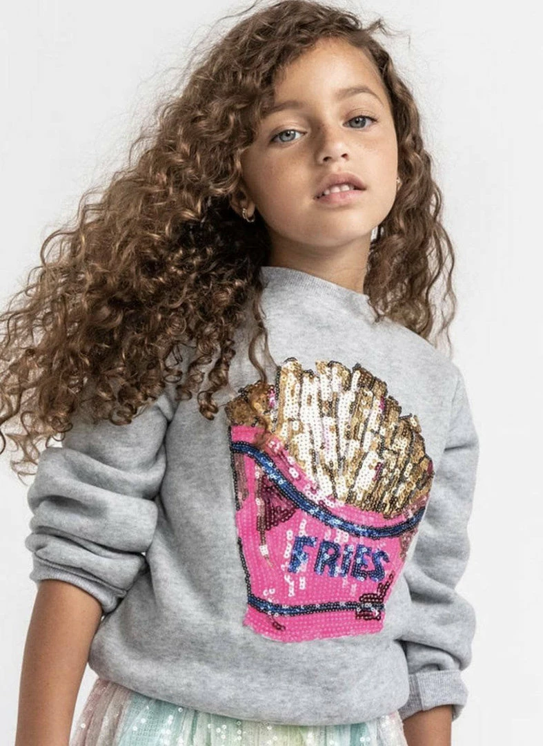 Lola + The Boys Girls French Fries Grey Sweatshirt 3 Lola + The Boys Girls French Fries Grey Sweatshirt